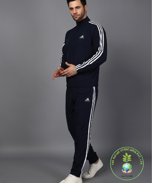 Adidas Half Striped Men Black Tracksuit (Jacket &track-pants)